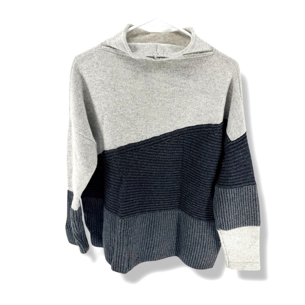 French Connection Colorblock Hooded Sweater Women's M Quiet Luxury Minimalist